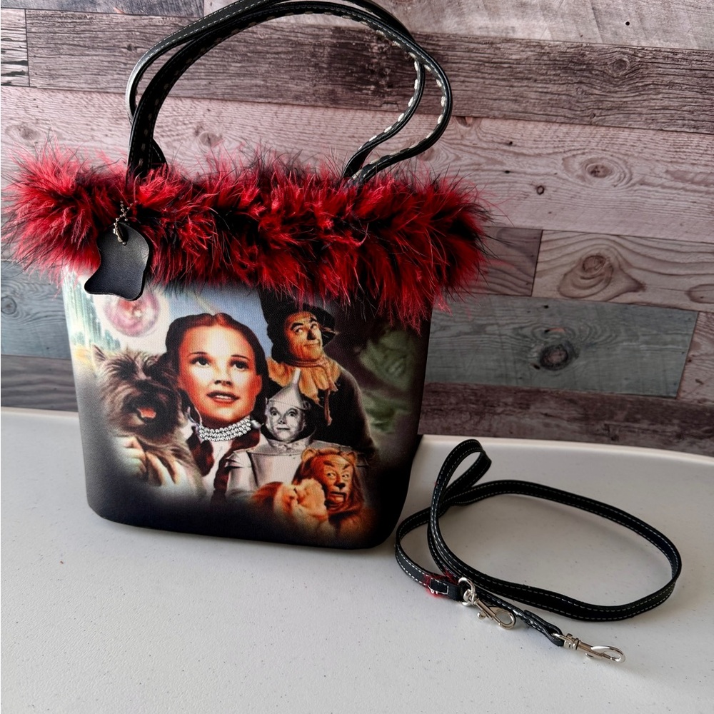 Wizard of Oz Novelty Tote Bag Red Feather Trim Crossbody Strap Dorothy